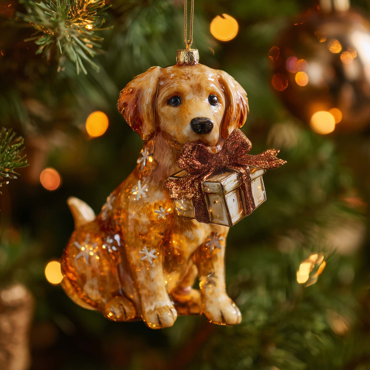 Golden Retriever Holiday Gift Delivery Christmas Mica Ornament