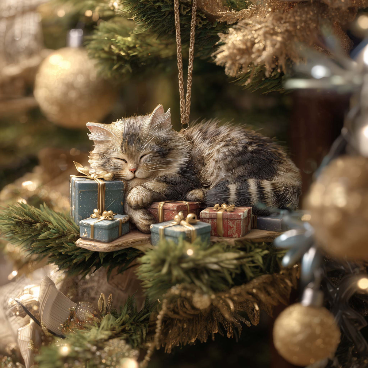 Cozy Cat Nap Christmas Mica Ornament