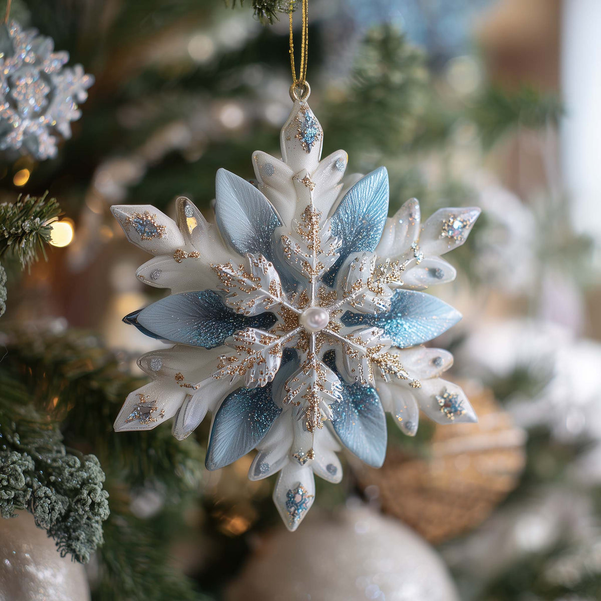 Crystal Snowflake Bloom Christmas Mica Ornament