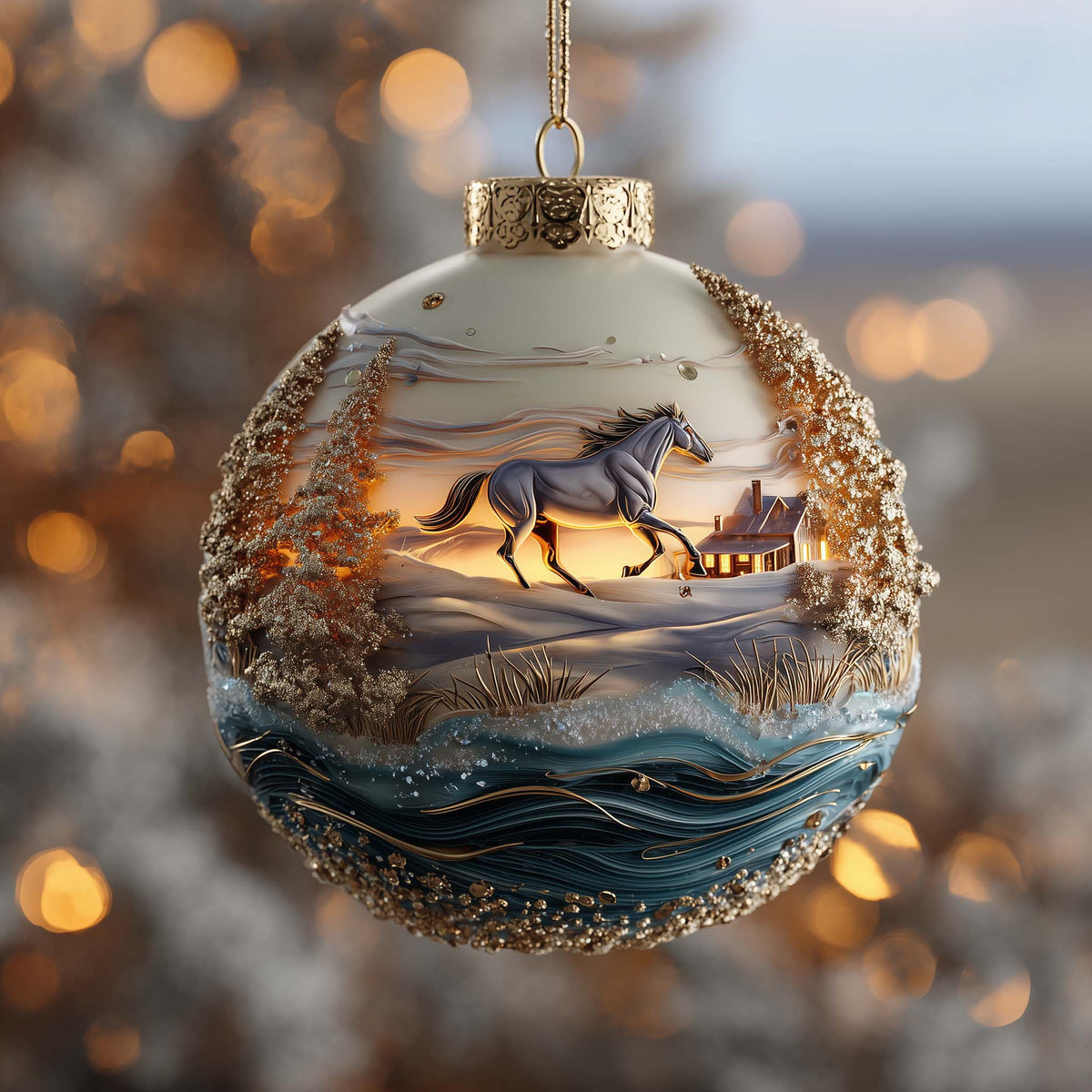 Horse Pride Snowy Night Christmas Mica Ornament