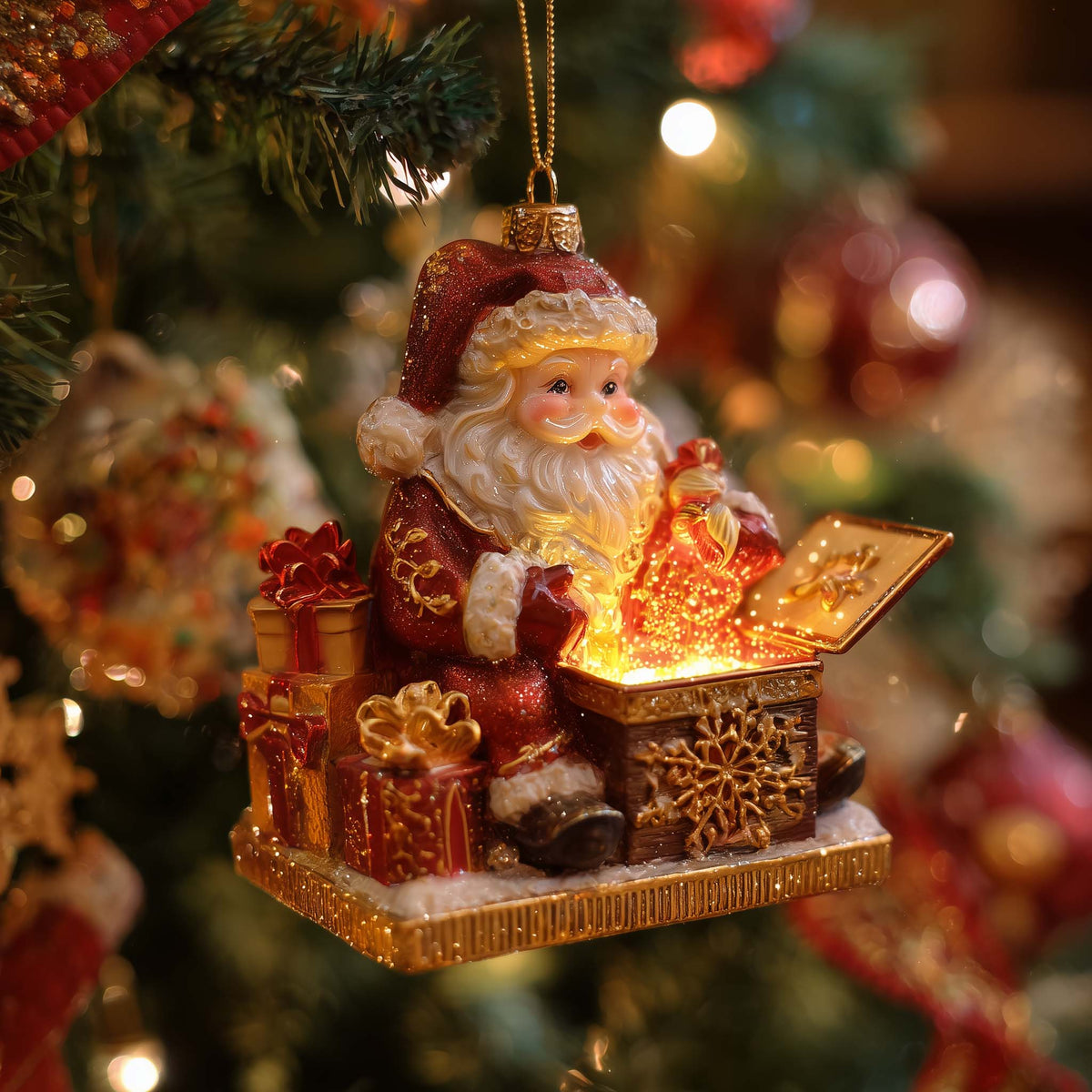 Santa Treasure Chest Christmas Mica Ornament