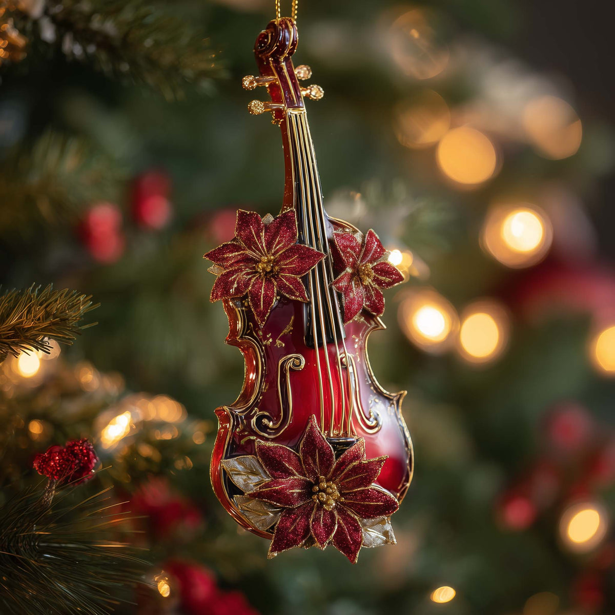 Poinsettia Charm Christmas Mica Ornament