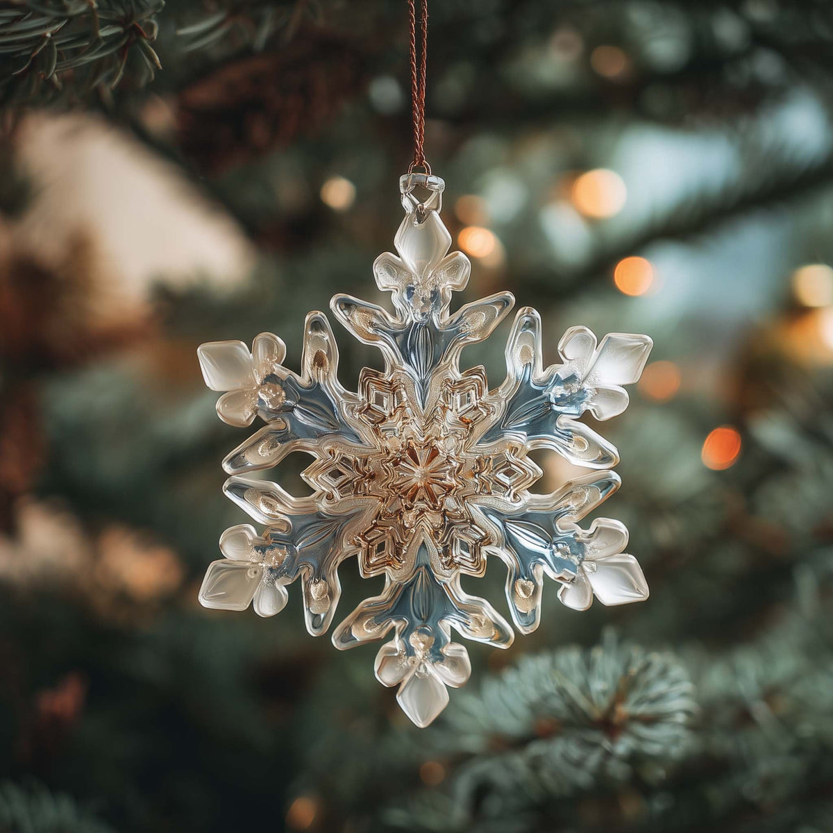 Sparkling Glacial Snowflake Blossom Christmas Mica Ornament