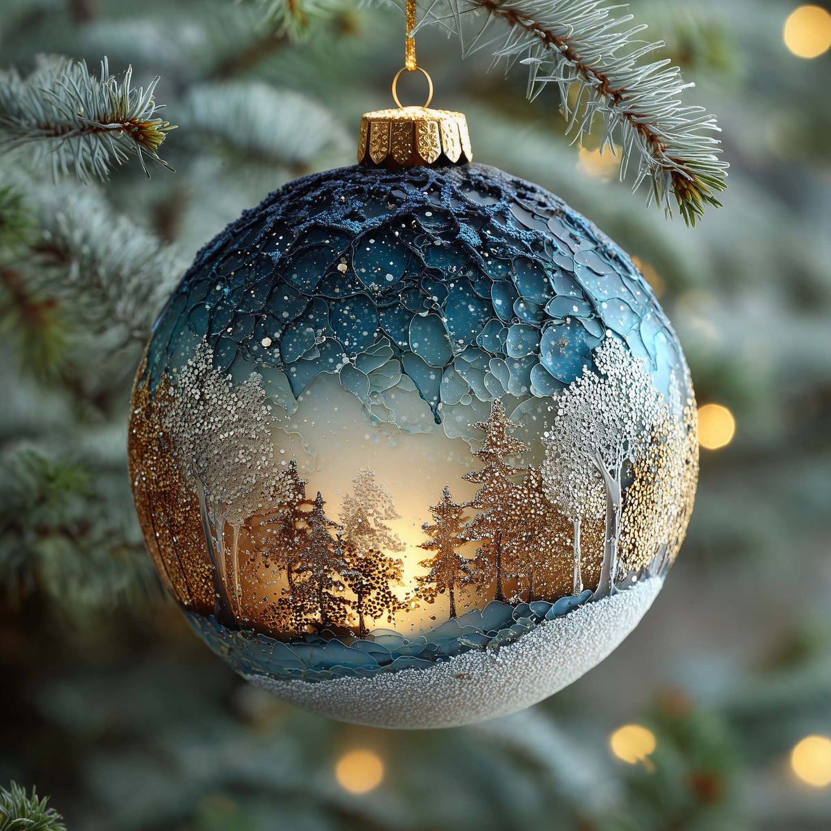 Frozen Twilight Forest Christmas Mica Ornament