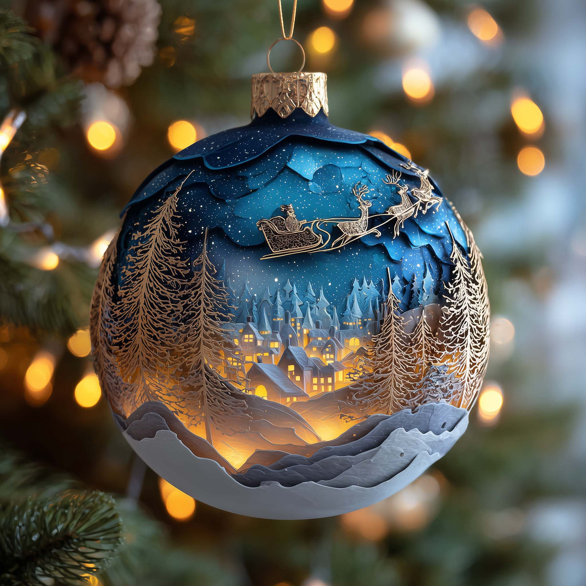 Santa Midnight Journey Christmas Mica Ornament