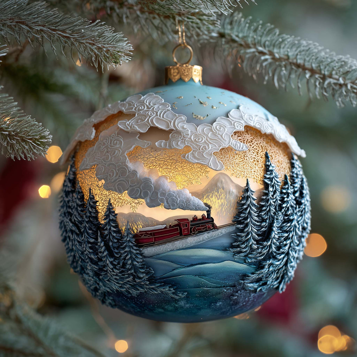 Golden Steam Express Christmas Mica Ornament