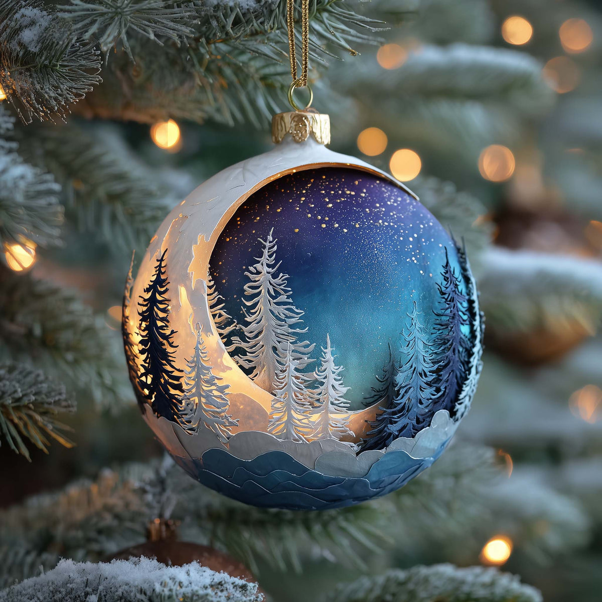 Moonlit Alpine Forest Christmas Mica Ornament
