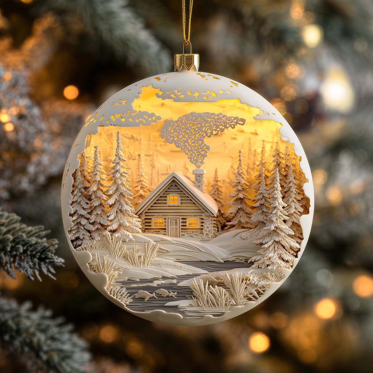 Winter Cabin Glow Globe Christmas Mica Ornament