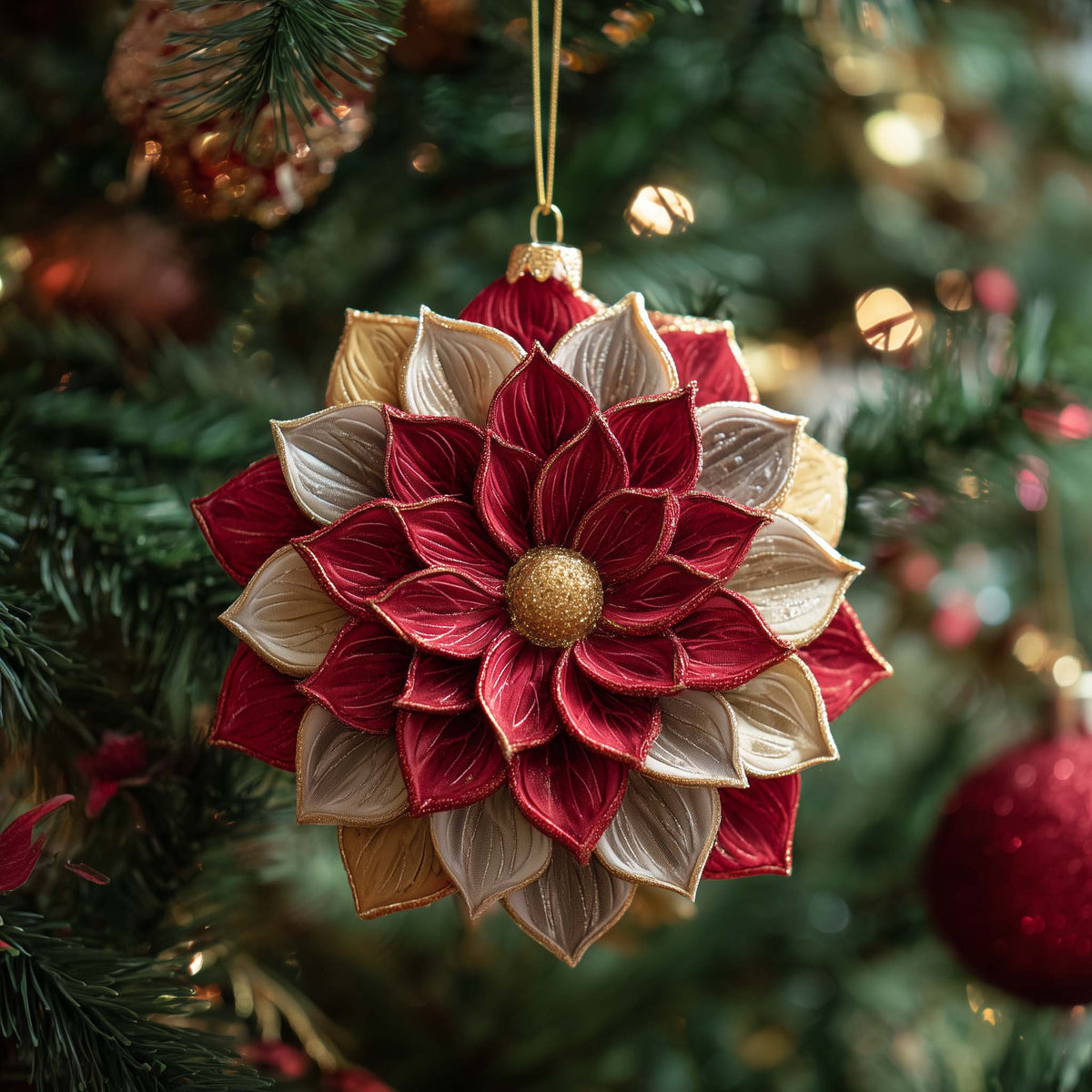 Golden Petal Harmony Bloom Christmas Mica Ornament
