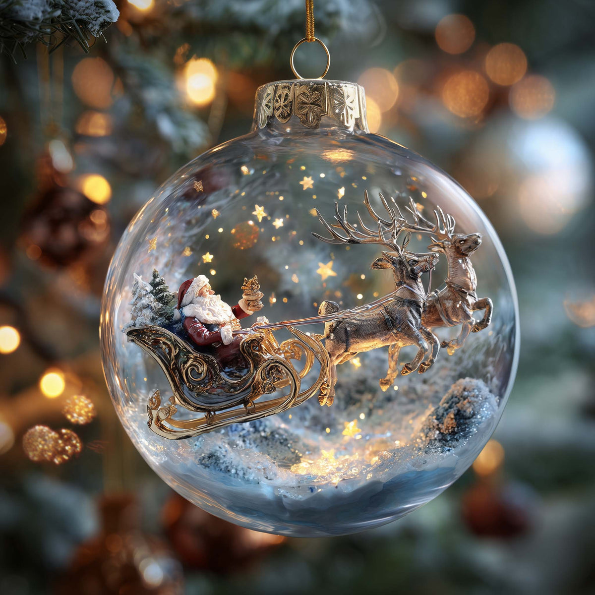 Santa Midnight Flight Christmas Mica Ornament