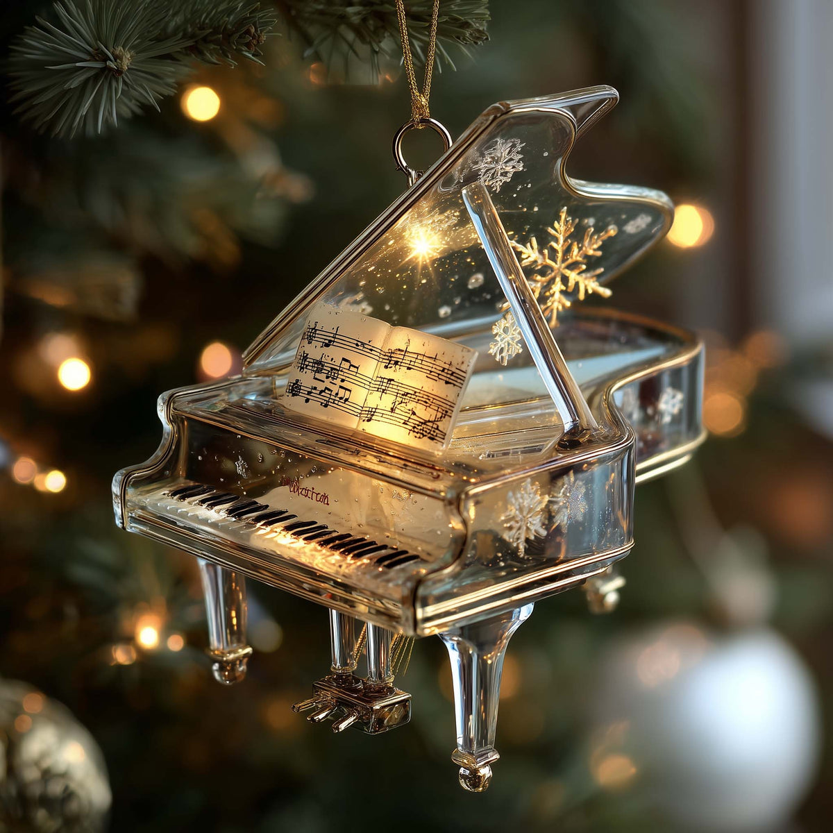 Crystal Grand Piano Christmas Mica Ornament