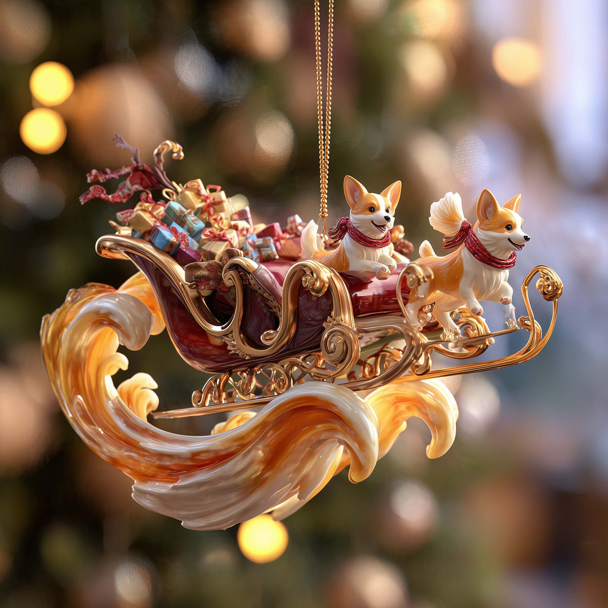 Corgi Sleigh Express Christmas Mica Ornament
