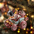 Frenchie Candy Carriage Ride Christmas Mica Ornament