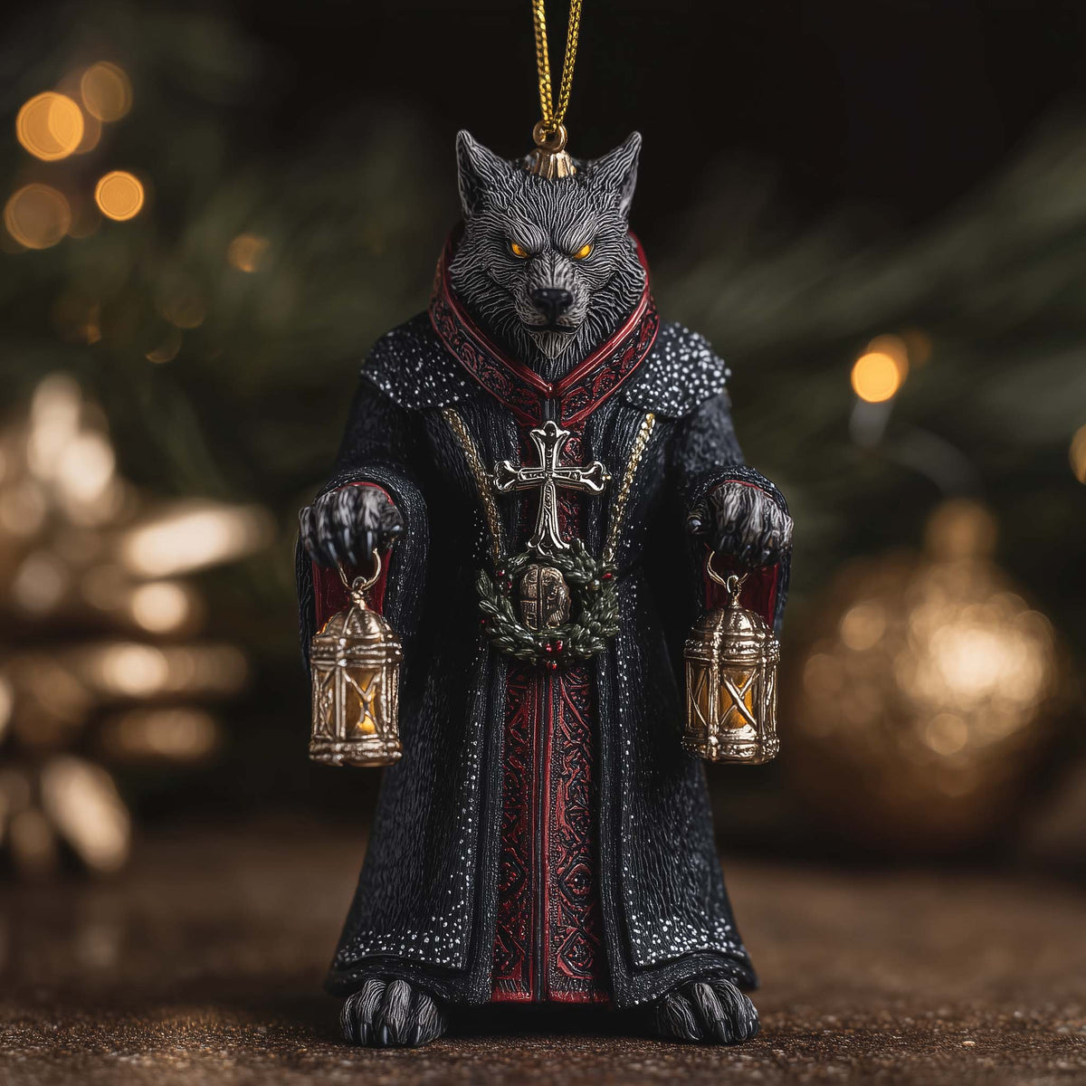 Gothic Werewolf Priest Christmas Mica Ornament
