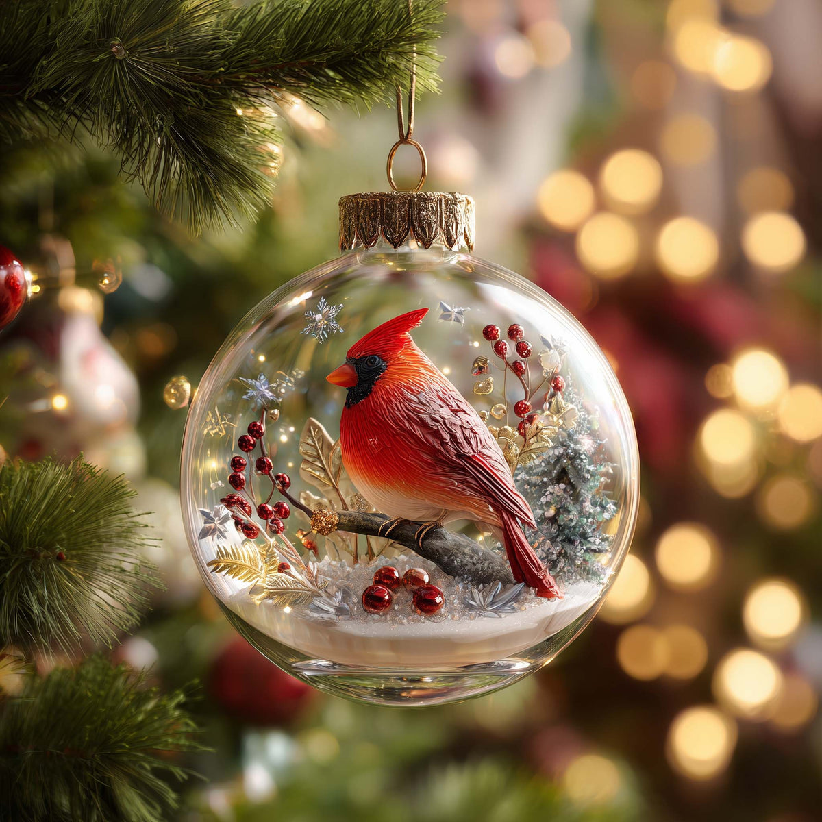 Cardinal Globe Christmas Mica Ornament