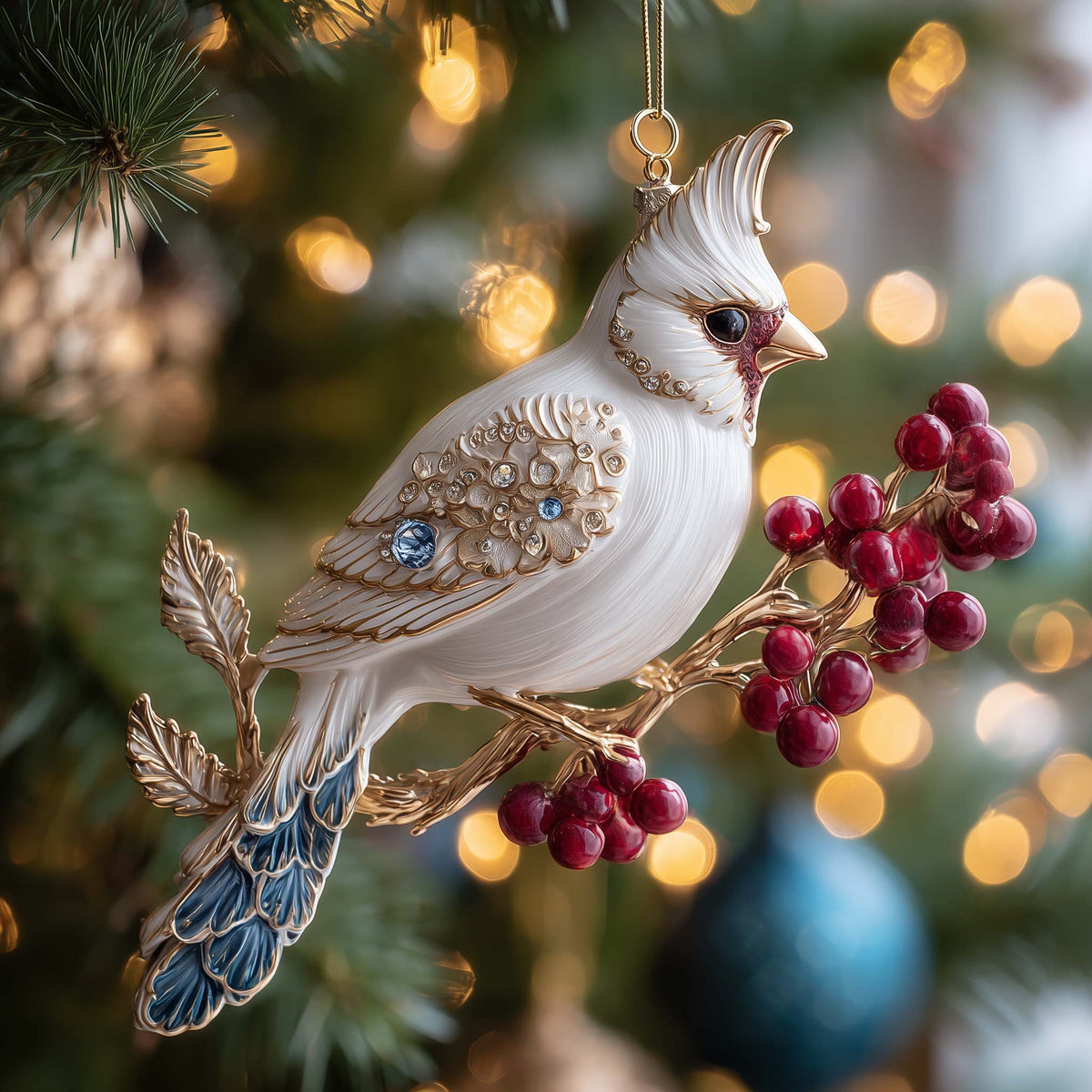 Cerulean Crested Jay Mica Ornament