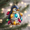 Penguin Lights Christmas Mica Ornament
