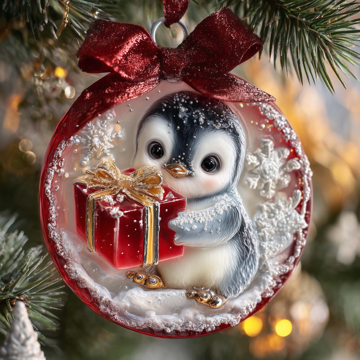 Penguin Gift Christmas Mica Ornament