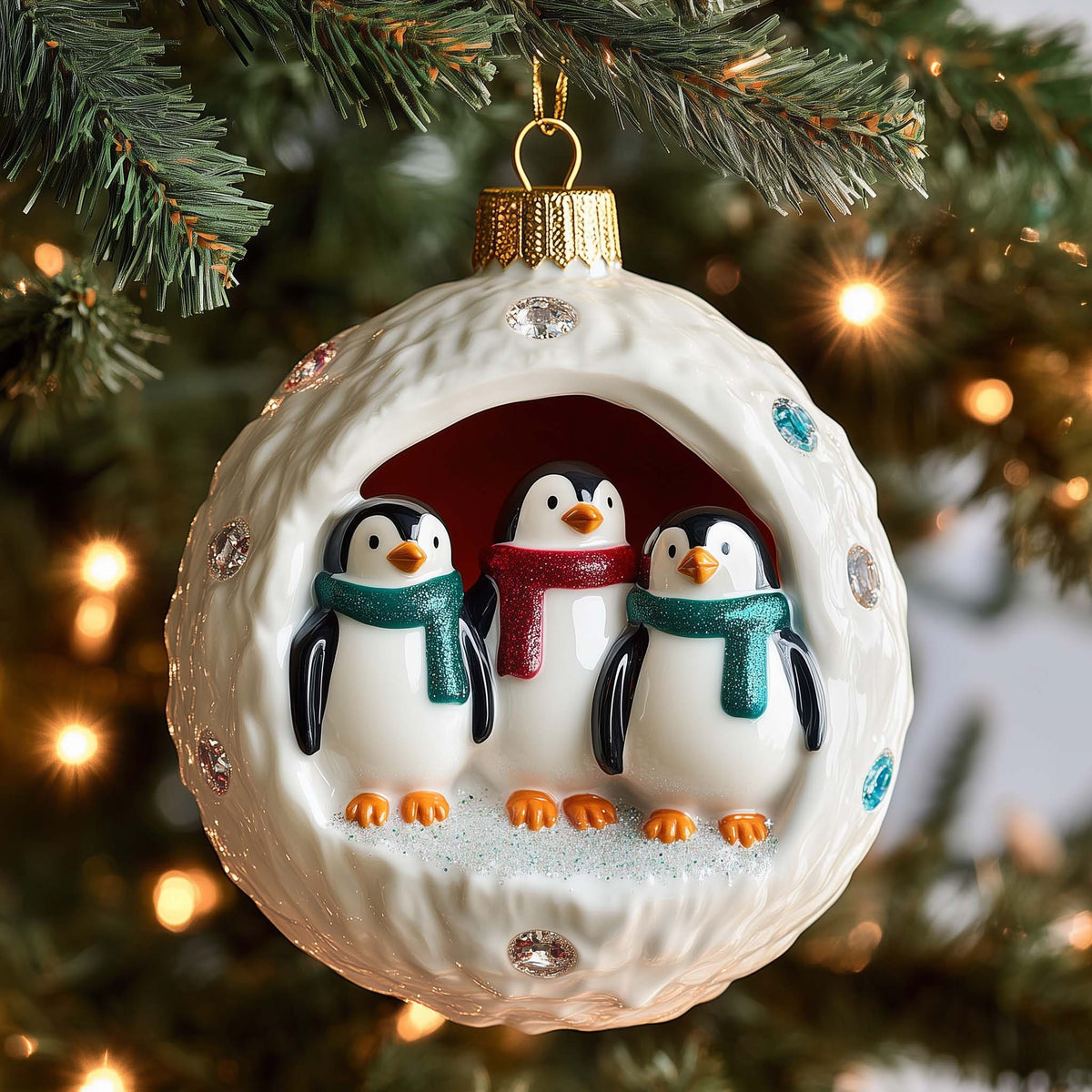 Penguin Trio Christmas Mica Ornament