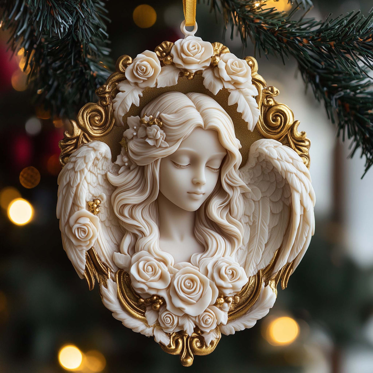 Rose Angel Christmas Mica Ornament