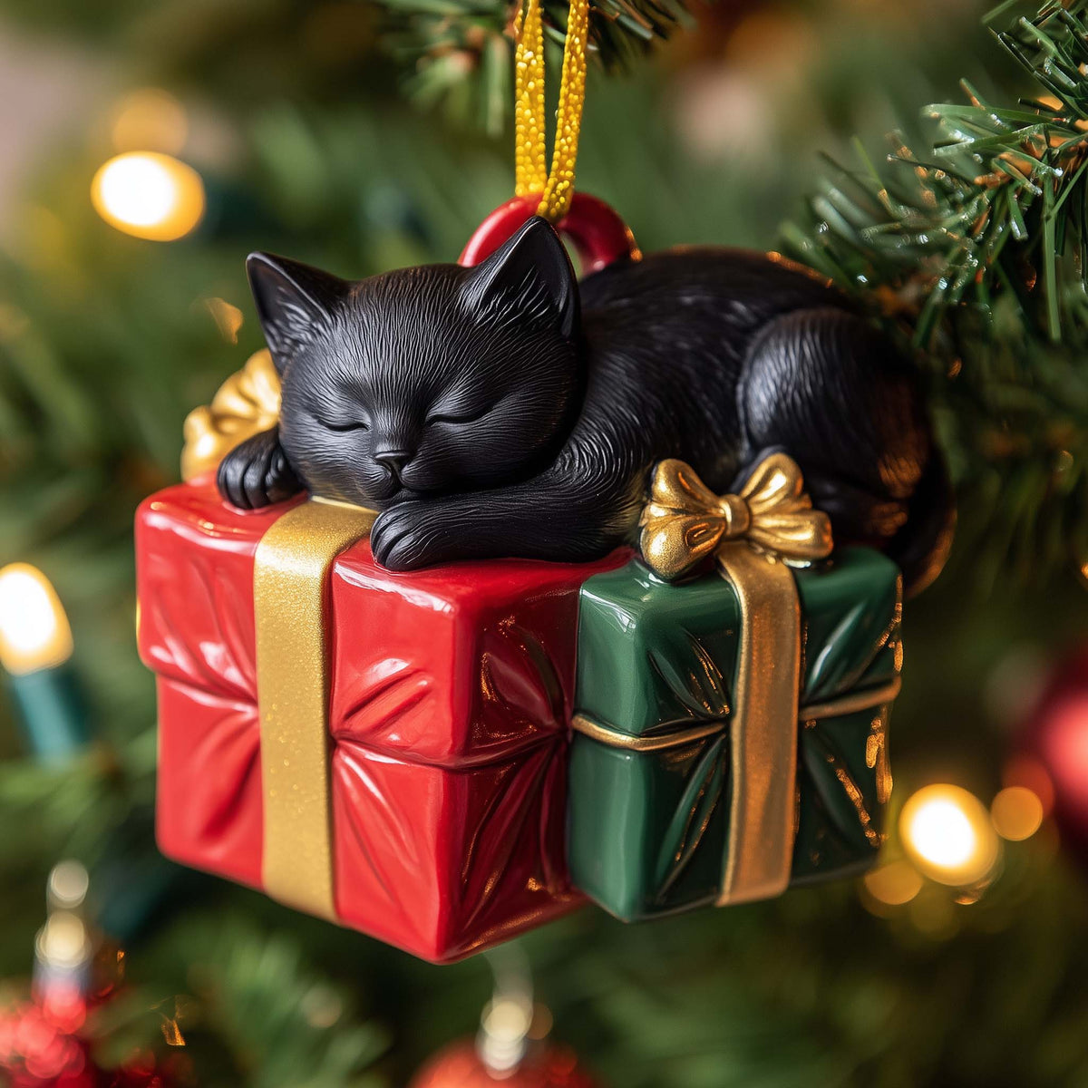 Gift Cat Christmas Mica Ornament