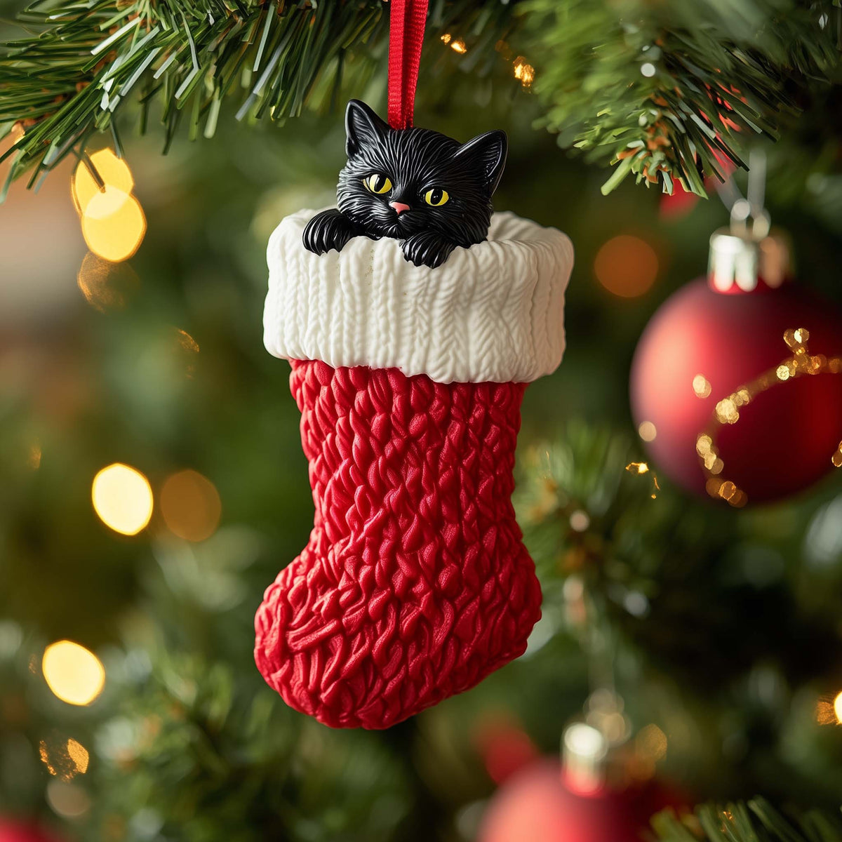 Snug Tabby Cat in Fur Boot Christmas Mica Ornament