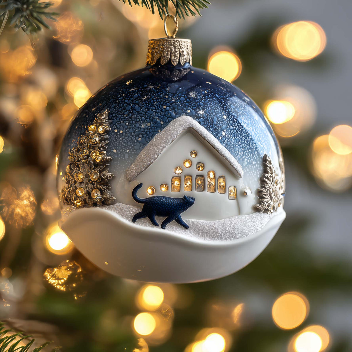 Cabin Cat Christmas Mica Ornament