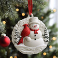 Cardinal Snowman Christmas Mica Ornament
