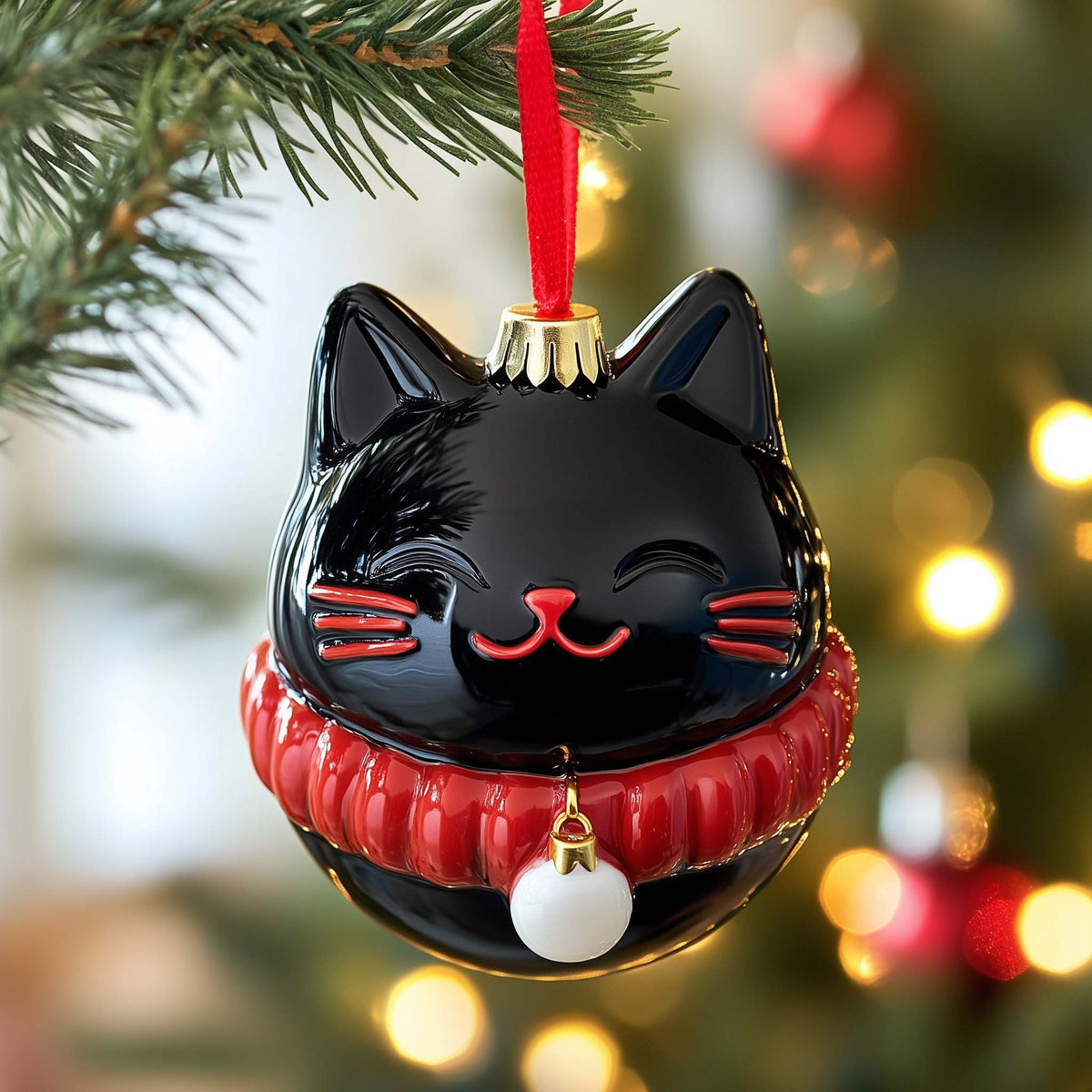 Jingle Bell Striped Tabby Kitty Christmas Mica Ornament