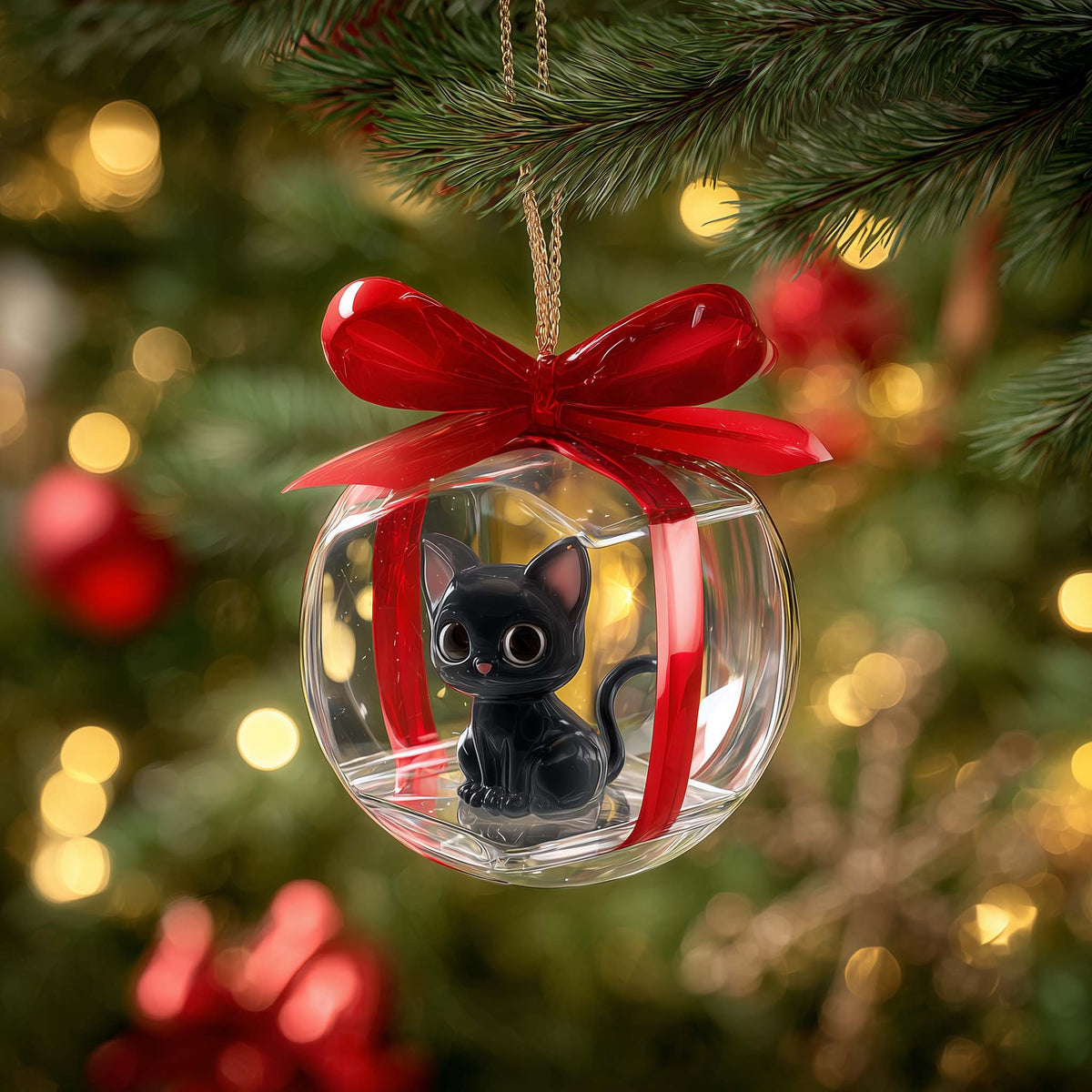 Holiday Gift Box Kitten Surprise Christmas Mica Ornament
