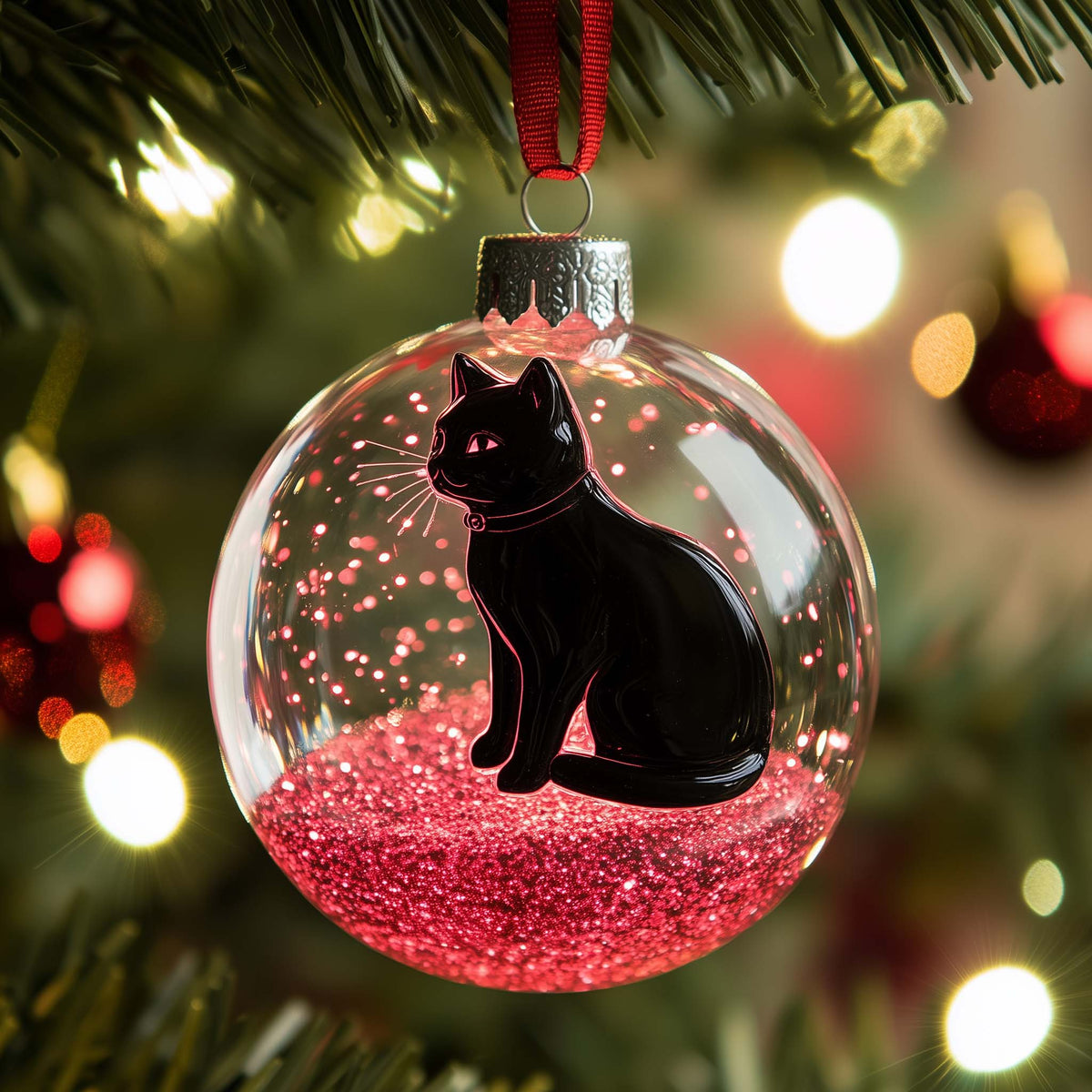 Starlight Moon Tabby Cat Christmas Mica Ornament