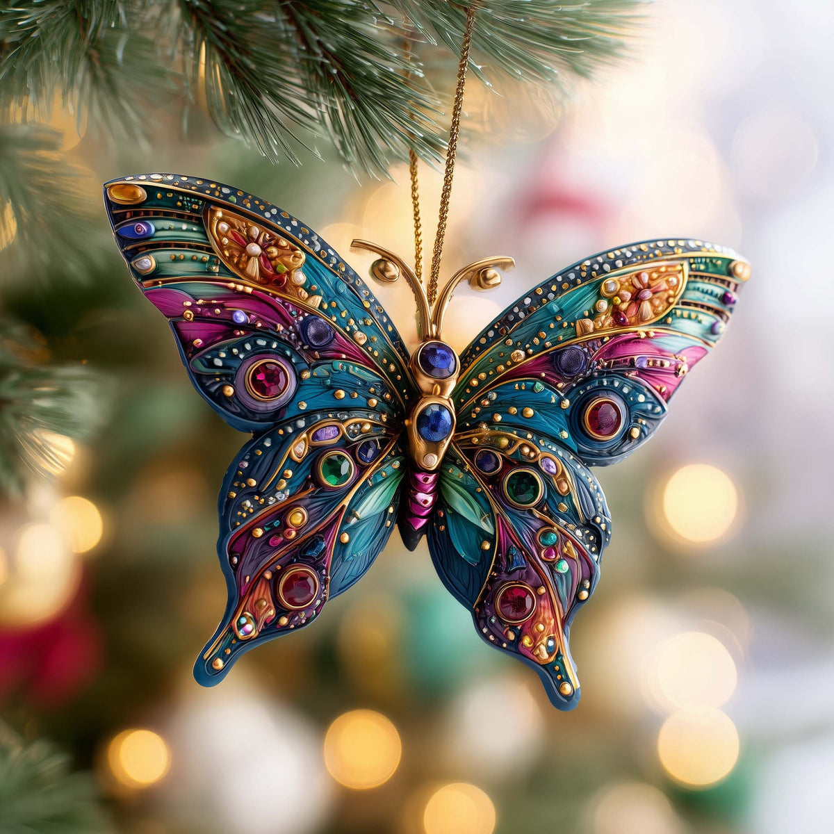 Gemstone Butterfly Christmas Mica Ornament