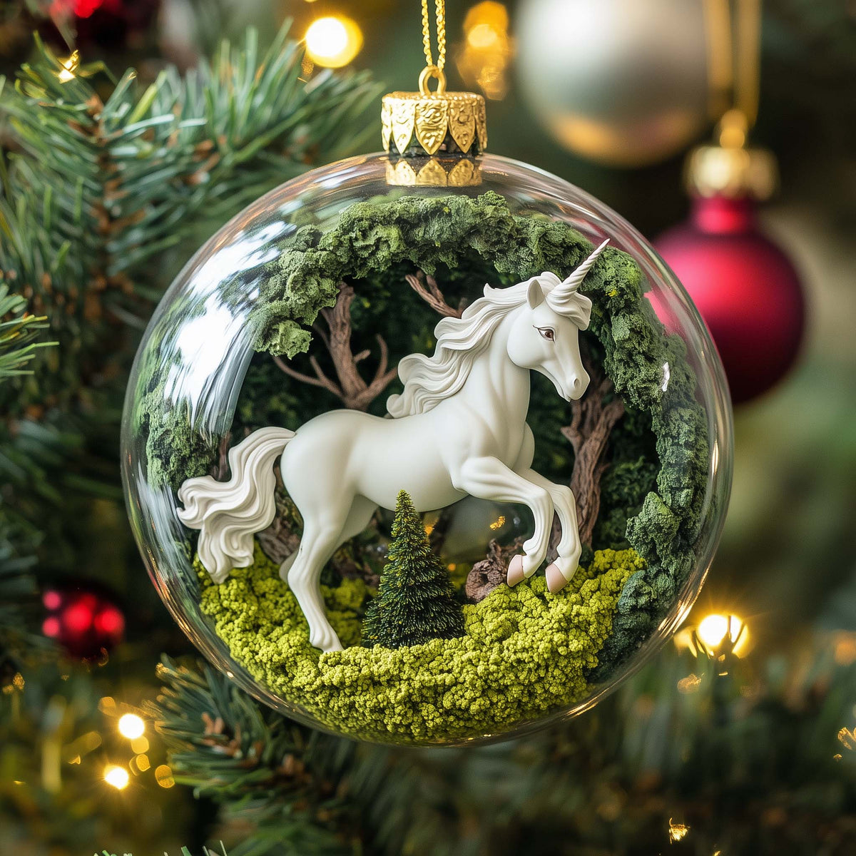 Glass Horned Unicorn Bauble Christmas Mica Ornament