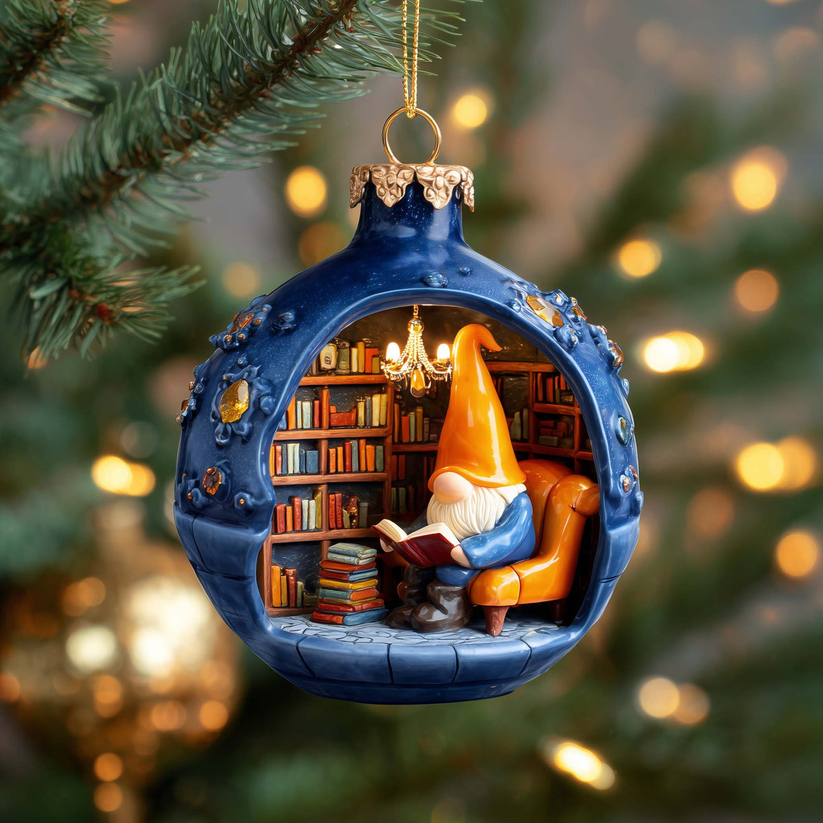 Reading Gnome Christmas Mica Ornament