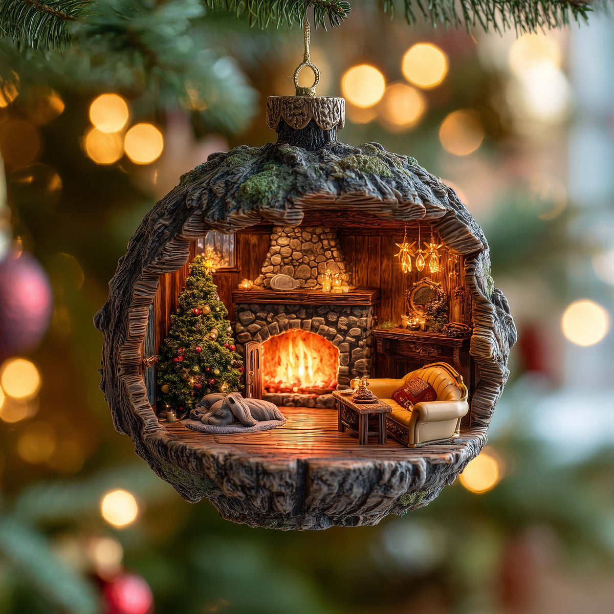 Miniature Log Cabin Village Christmas Mica Ornament
