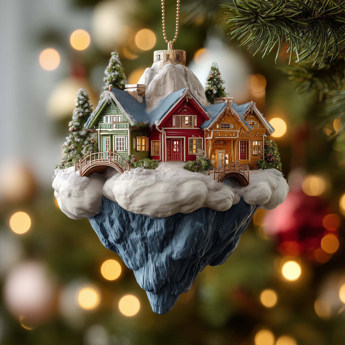 Floating Cloud Winter Citadel Christmas Mica Ornament