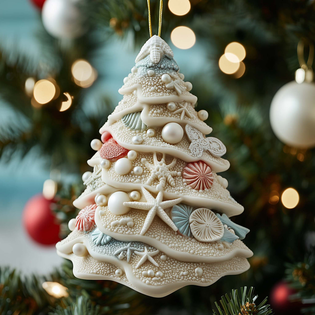 Seashell Tree Christmas Mica Ornament