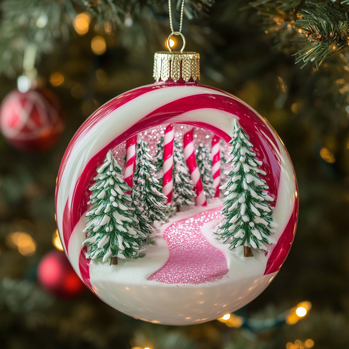 Candyland Peppermint Sweet Forest Christmas Mica Ornament