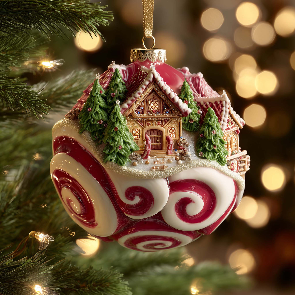 Peppermint Village Christmas Mica Ornament