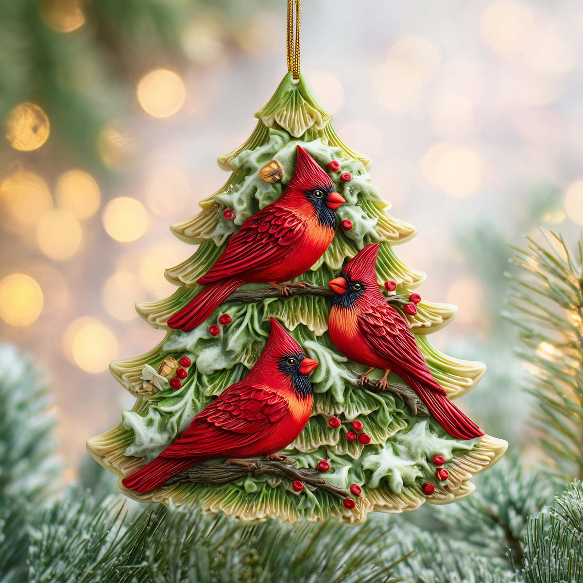 Trio Of Crimson Songbirds Mica Ornament