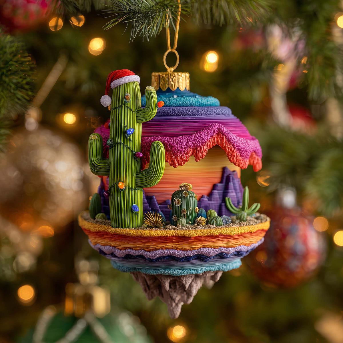 Sunset Cactus Christmas Mica Ornament