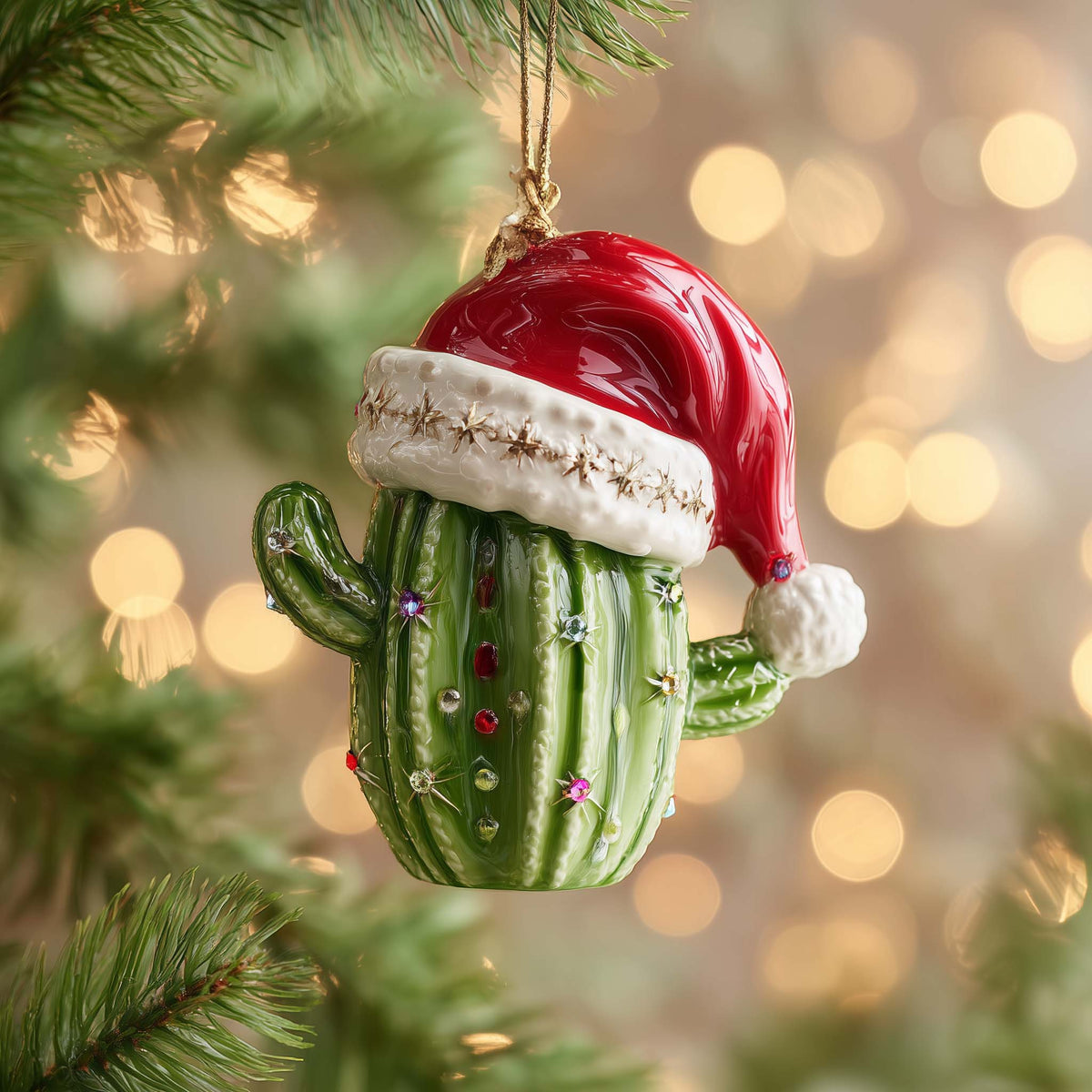 Santa Cactus Christmas Mica Ornament