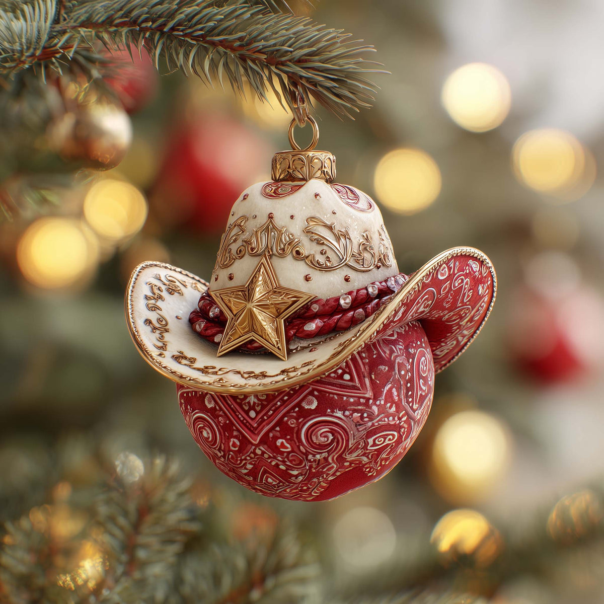 Country Western Stetson Hat Wreath Christmas Mica Ornament