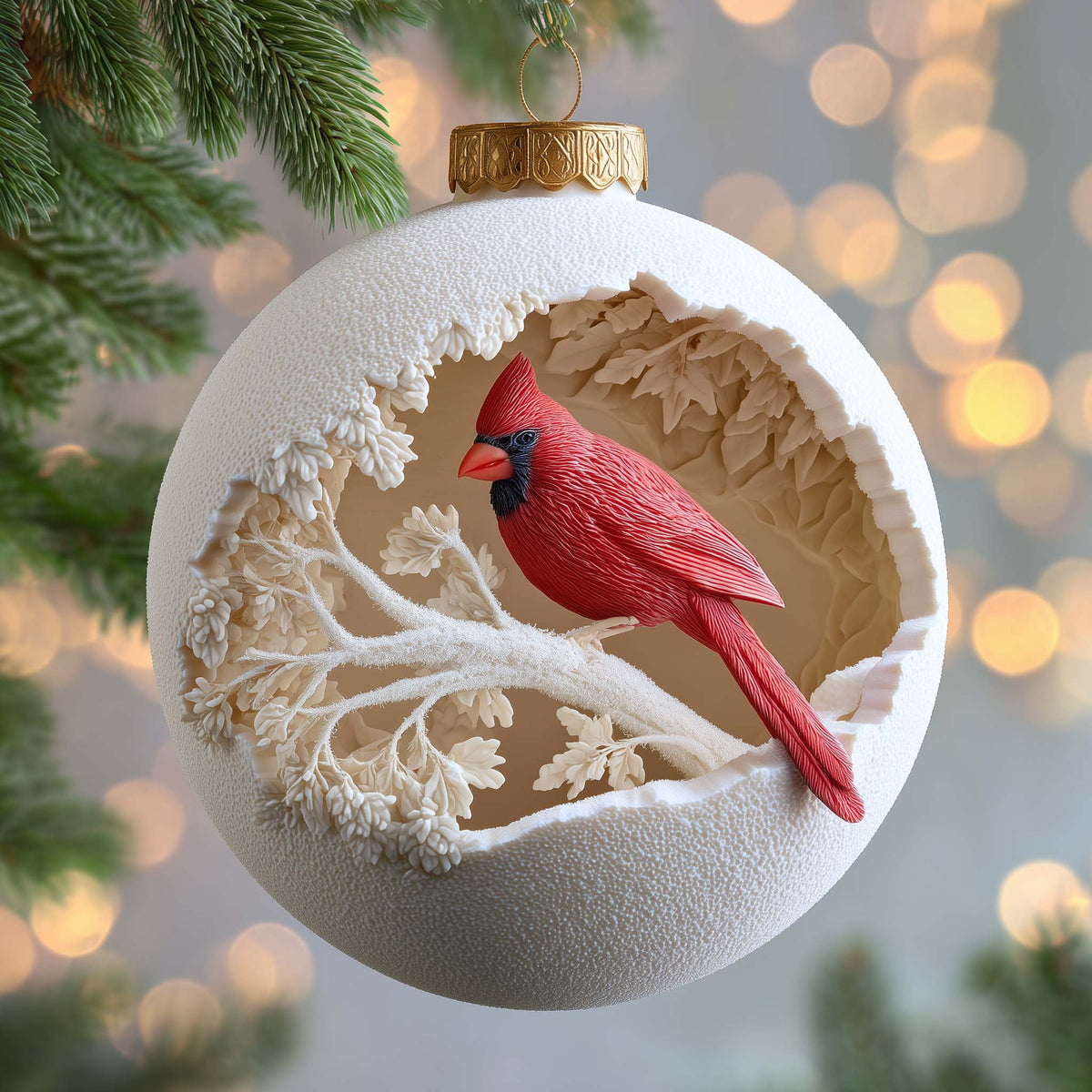 Carved Cardinal Christmas Mica Ornament