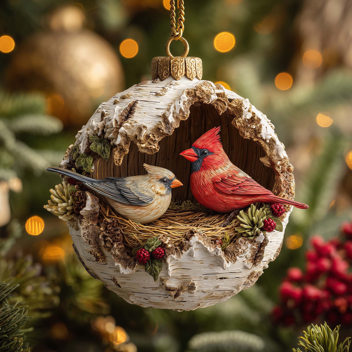Nested Cardinals Christmas Mica Ornament
