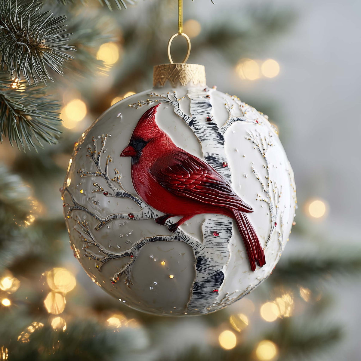 Birch Cardinal Christmas Mica Ornament