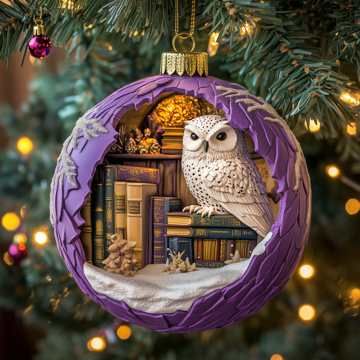 Scholarly Perched Raptor Mica Ornament