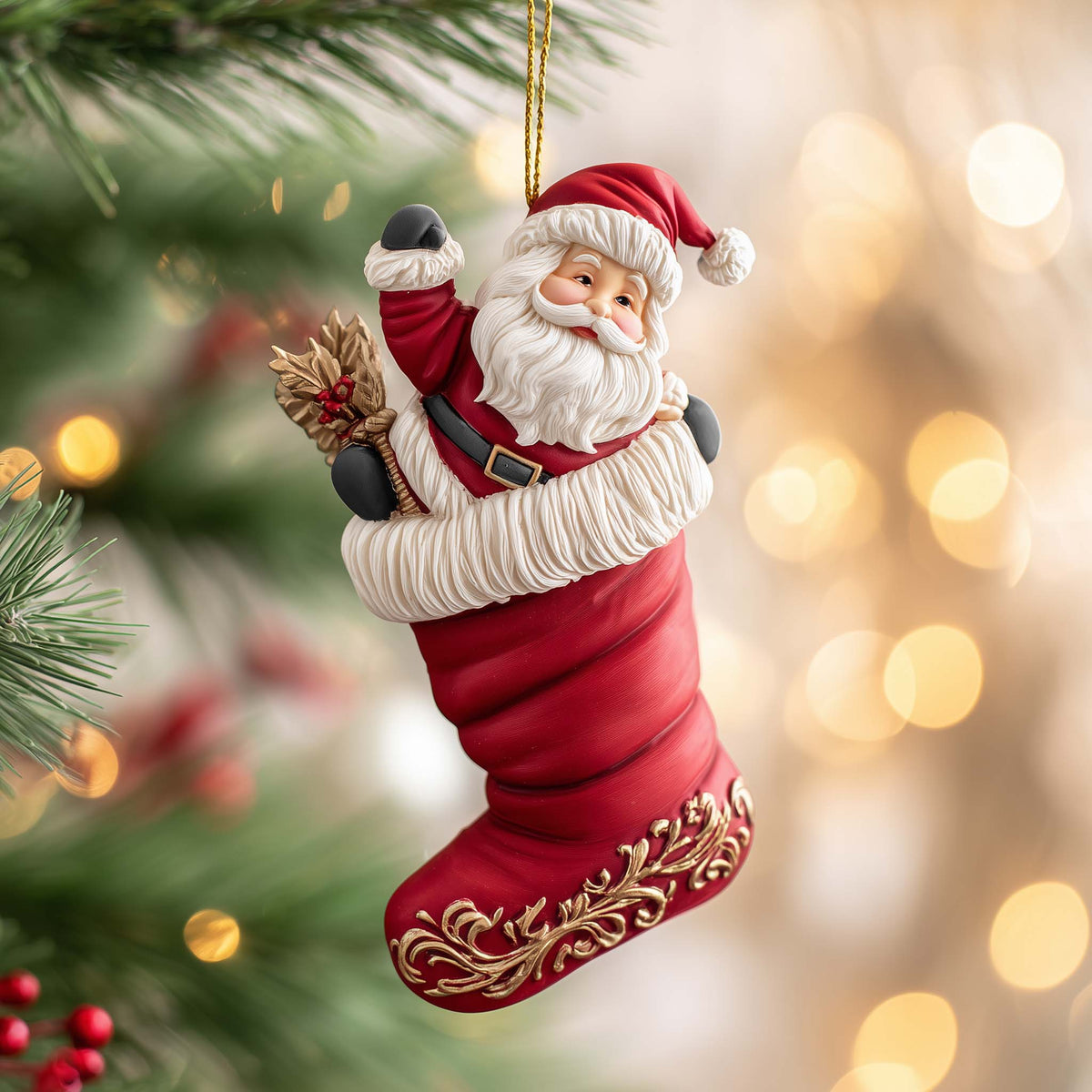 Stocking Santa Christmas Mica Ornament