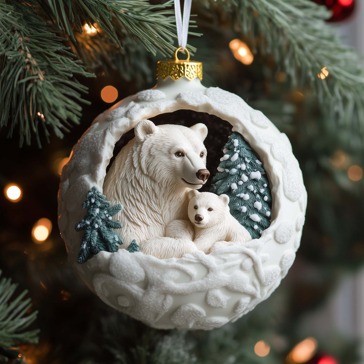 Arctic Duo Embracing Mica Ornament