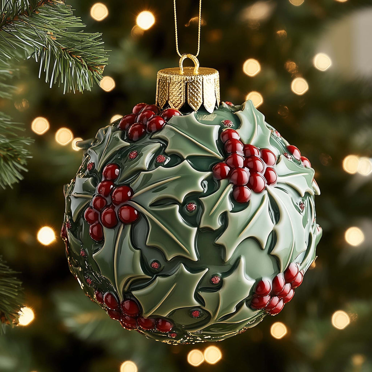 Holly Bauble Christmas Mica Ornament